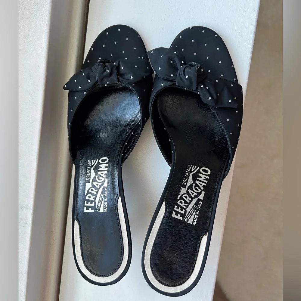 Salvatore Ferragamo Black Polka Dot Mules - Picture 4 of 13
